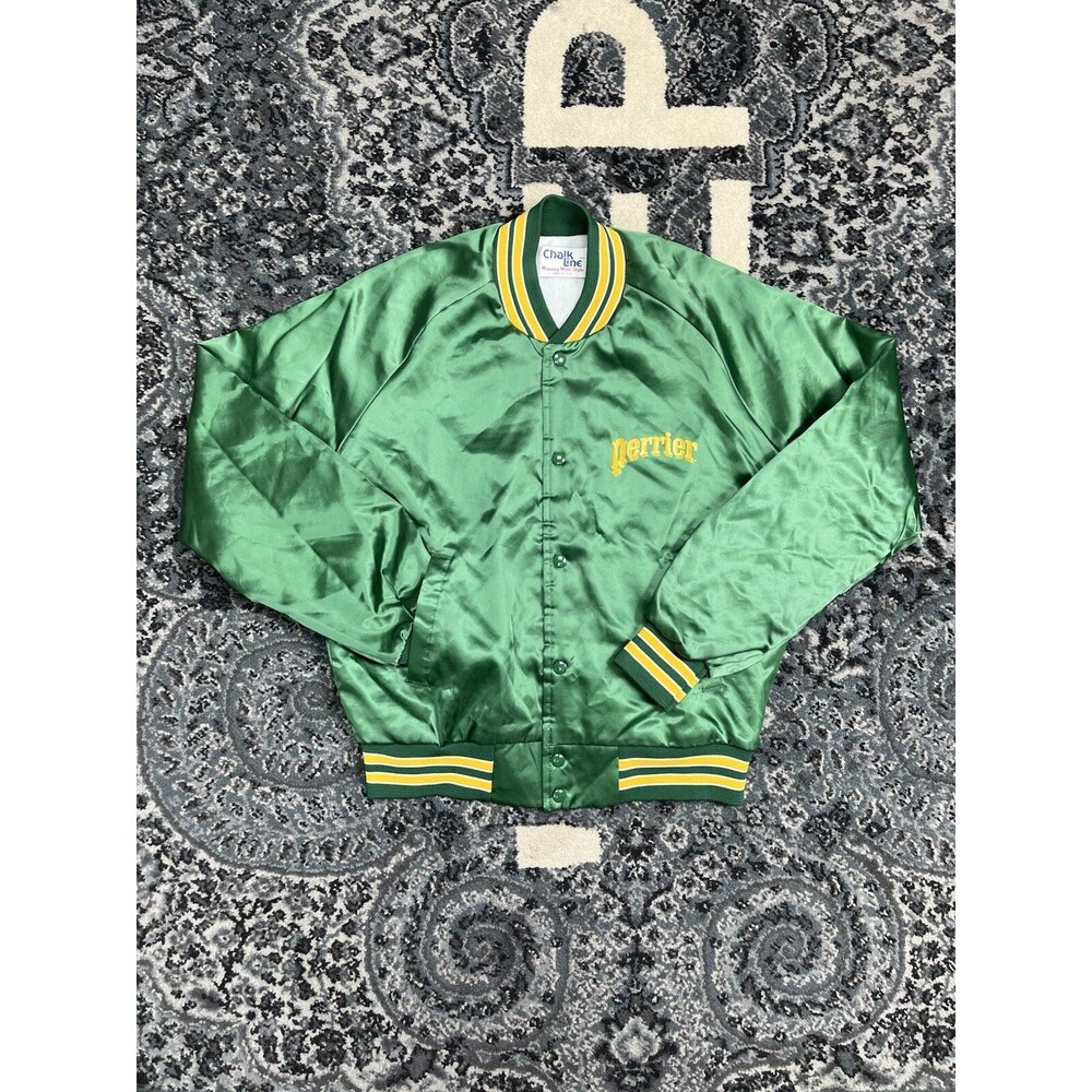 vintage 90s Perrier Chalk Line jacket Size L  Made In USA GREEN & Gold